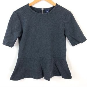 Gap Medium Peplum Top Short Sleeve Gray Zip Back